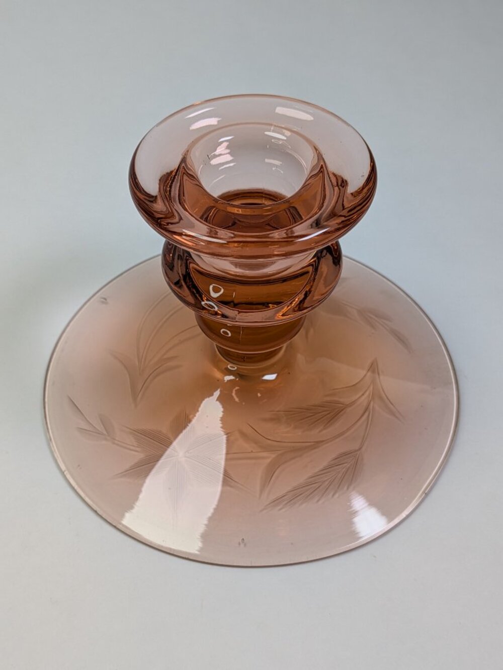 Vintage 1930s Depression Elegant Pink Glass Candle Holder / Pedestal Stand - Picture 9 of 16
